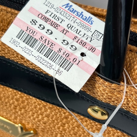 Paloma Picasso hard to find straw patent leather bag tan and black - Picture 3 of 9